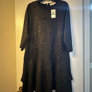 Michael Kors Elegant Black Long Sleeve Ruffled Dress